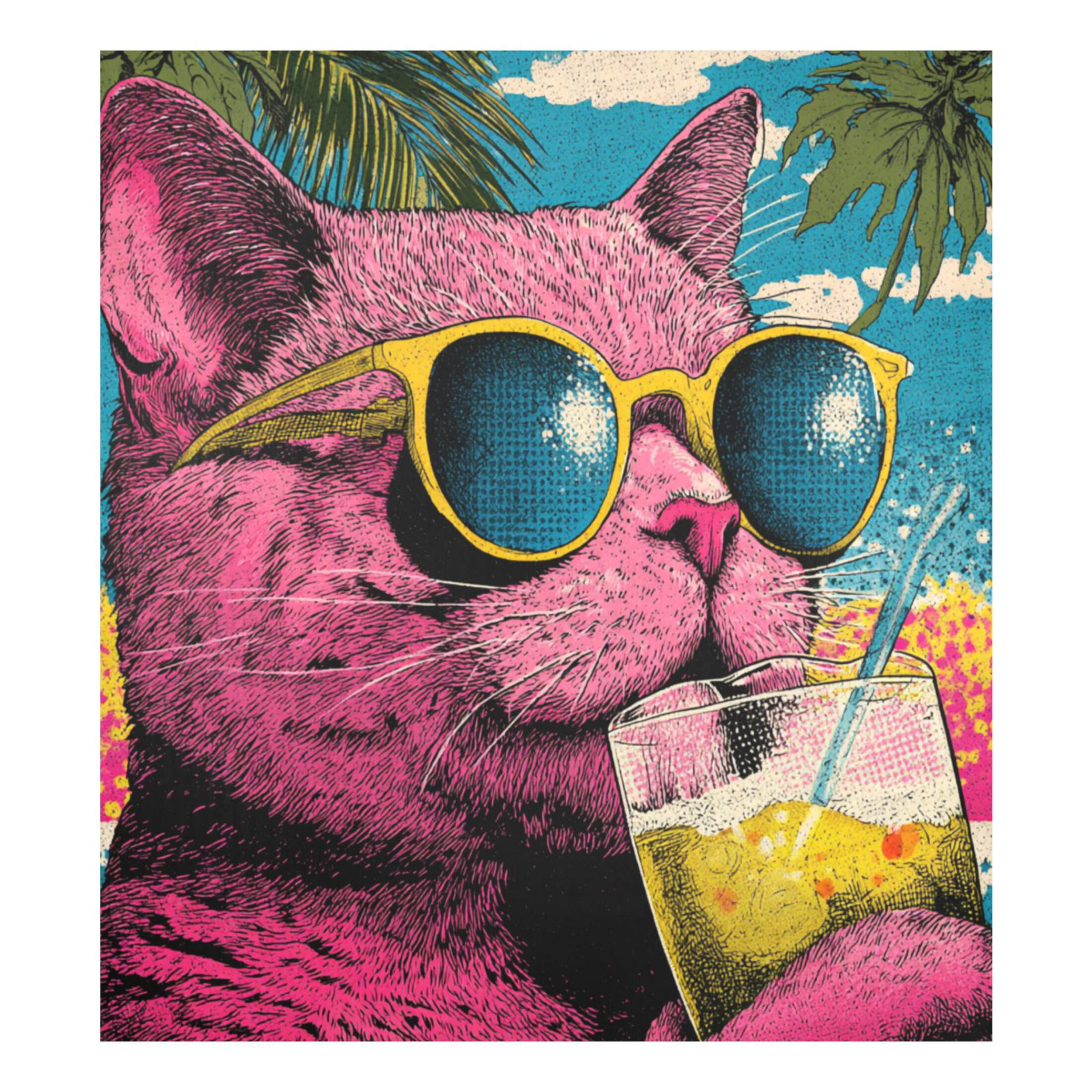Dishwasher Magnetic Refrigerator Magnet Cover Sticker Home Decorative 23"x26" Pink Cat Wearing Sunglasses