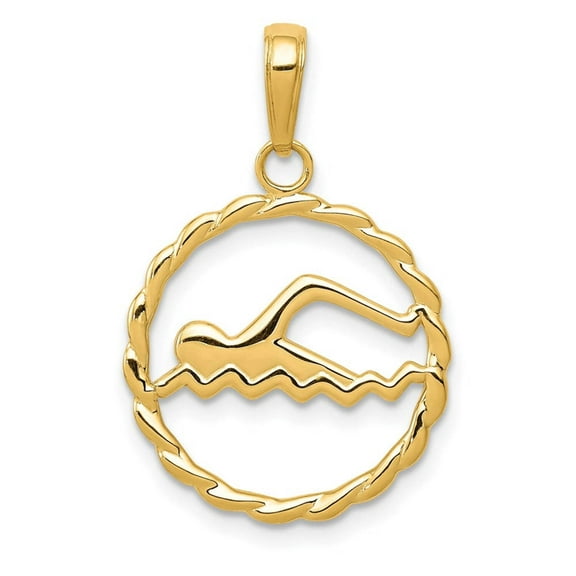 14K Yellow Gold Polished Circle Swimming Charm Pendant