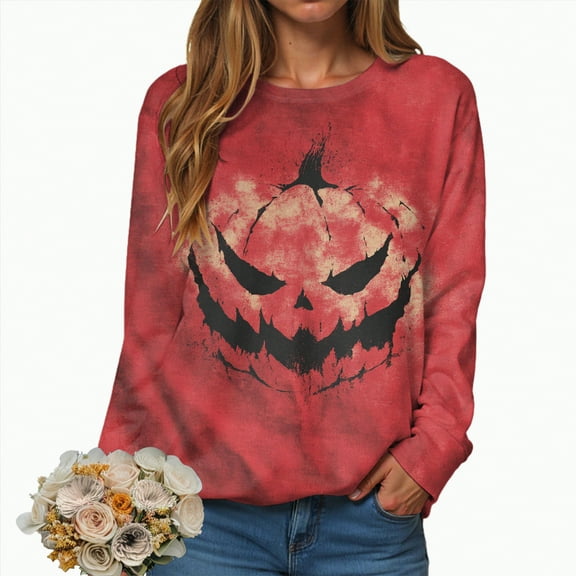 Towmus Women's Halloween Shirts 2025 Fall Tunic Tops Crewneck Blouses Print Long Sleeve Funny Sweatshirts