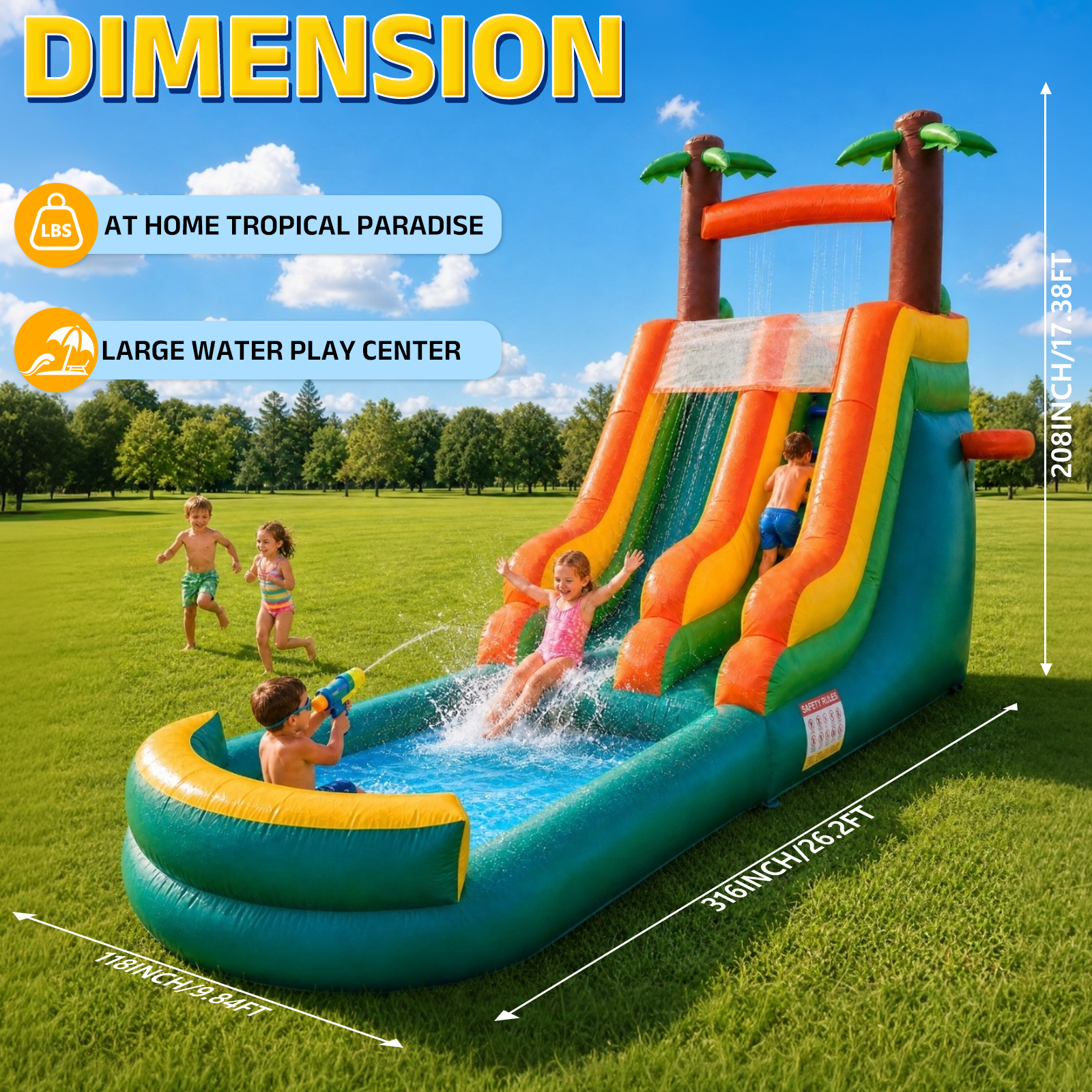 Vakiorn Adult Water Slide 26.2 ft Large Inflatable PVC with 950W Blower Commercial Grade Wet Dry Use Green