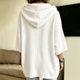 thumbnail image 5 of Hooded Drawstring Waffle Knit Pullovers for Women Oversized 3/4 Length Sleeve Loose Fit Hoodies Soft Lightweight Casual Sweatshirts Tops,L,White, 5 of 7
