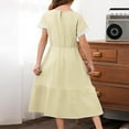 thumbnail image 5 of Oksale Girls Casual Dresses Size 8-10 Flowy Linen Midi Dress Summer Short Sleeve Dresses Lightweight Ruffle Hem Dress Children Girl's Beach Vacation Dresses, 5 of 8
