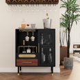 thumbnail image 3 of ARTPOWER Modern Coffee Bar Cabinet with Wine Glass Rack and Drawers, Black Liquor Cabinet with Pull-Out Wine Storage for Kitchen, Dining Room, Living Room, 3 of 9