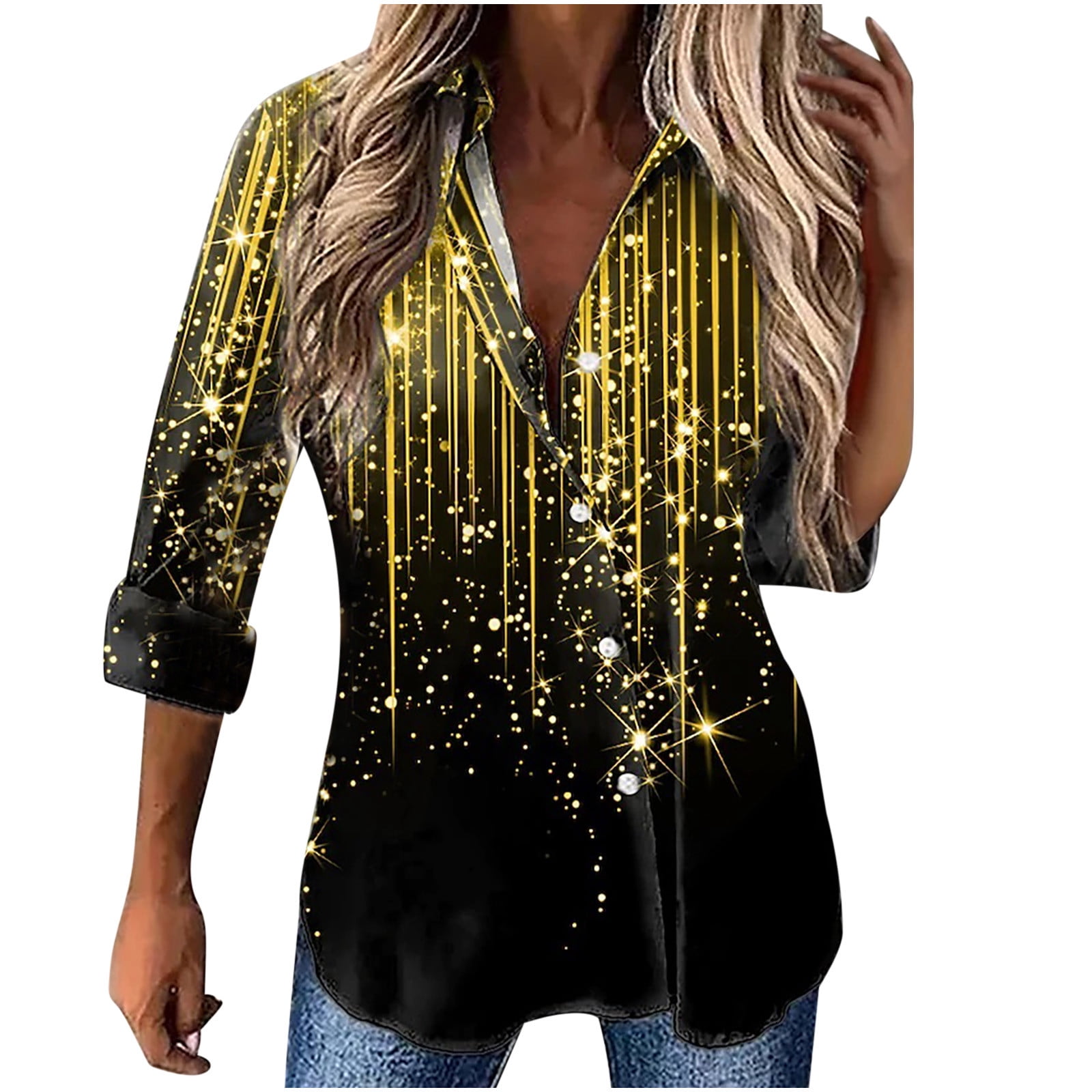 Cute Party Women Tops Long Sleeve Dressy Casual- Bohemian Tops for Women  Long Sleeve Casual Tie Dye Shirts Button Down V Neck Floral Lapel Blouse  Tee Shirts Female Autumn - Walmart.com