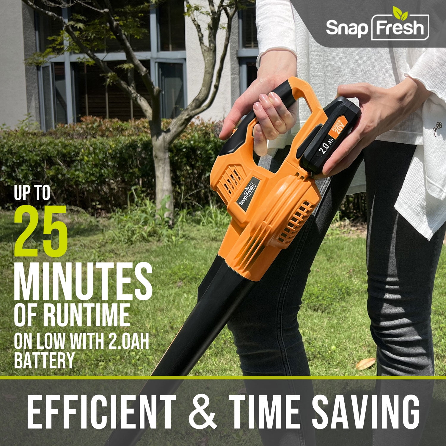 SnapFresh 20V Cordless Leaf Blower 130MPH 140CFM Lightweight w/2.0Ah Battery & Charger (Orange)