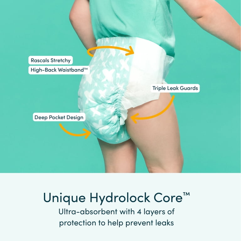 Rascal + Friends Premium Diapers, Size 1, 108 Count with 3D Core