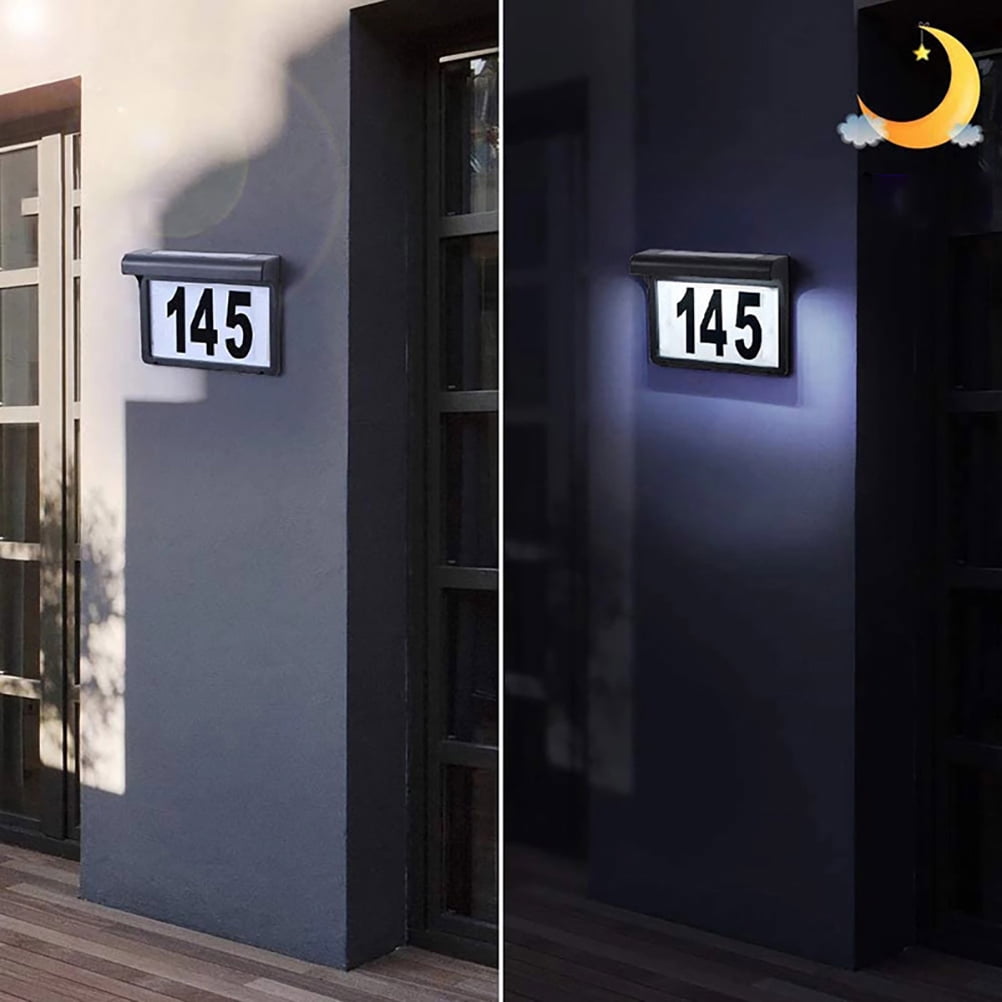 LEORX 1Set Solar Powered Address Number Plaque for Outside Black Rectangular Modern Style