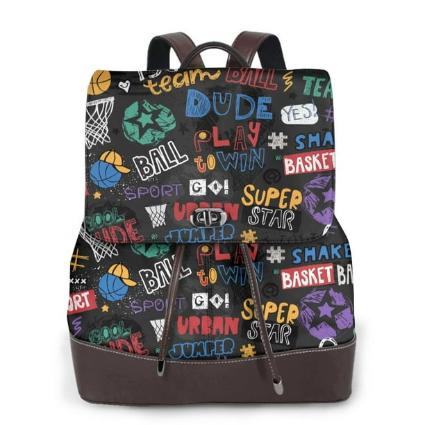 Balery Basketball Mochila de Cuero para Mujeres, Gran Capacidad, Bolsa de Viaje Multifuncional, Mochila de Cuero y Bolsa de Hombro para Mujeres