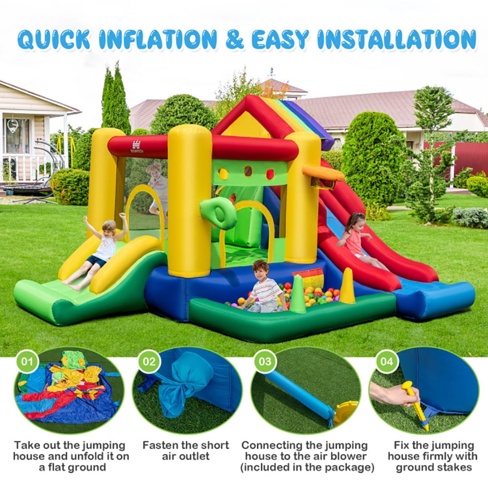 Aimee Lii Inflatable Bounce Castle with Double Slides and 735W Blower, Bounce House for Kids 3-10