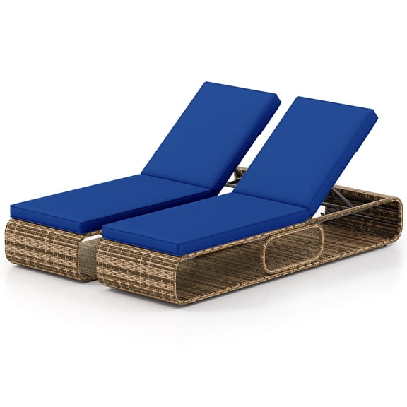 Gymax 2PCS Chaise Lounge Chair w/ Adjustable Backrest Cushion & Storage Navy Outdoor