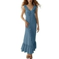 thumbnail image 1 of Vestido largo con cuello en V para mujer - Botones en la parte delantera, volantes - Sin mangas, corte A - Playa/fiesta - Tallas S-XXL, 1 of 4