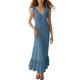 thumbnail image 1 of Vestido largo con cuello en V para mujer - Botones en la parte delantera, volantes - Sin mangas, corte A - Playa/fiesta - Tallas S-XXL, 1 of 4
