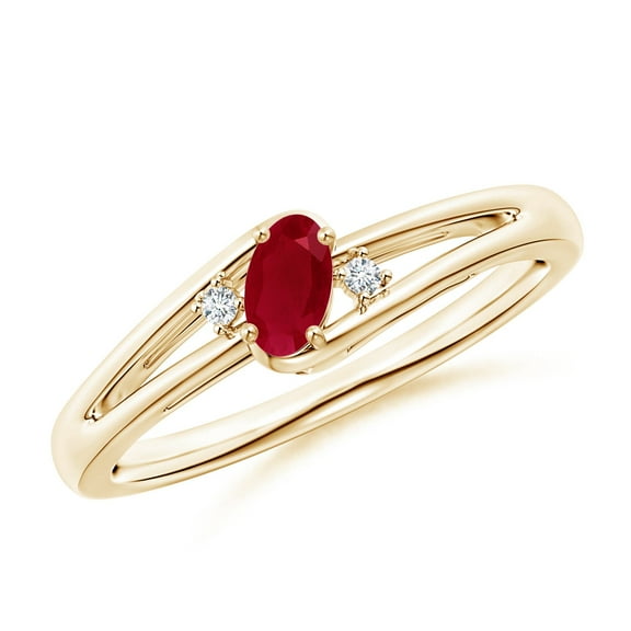 ANGARA Natural Ruby and Diamond Split Shank Ring in 14K Yellow Gold for Women (Size-5x3mm) | July Birthstone, Birthday, Anniversary, Jewelry Gift for Women | Natural Ruby Ring