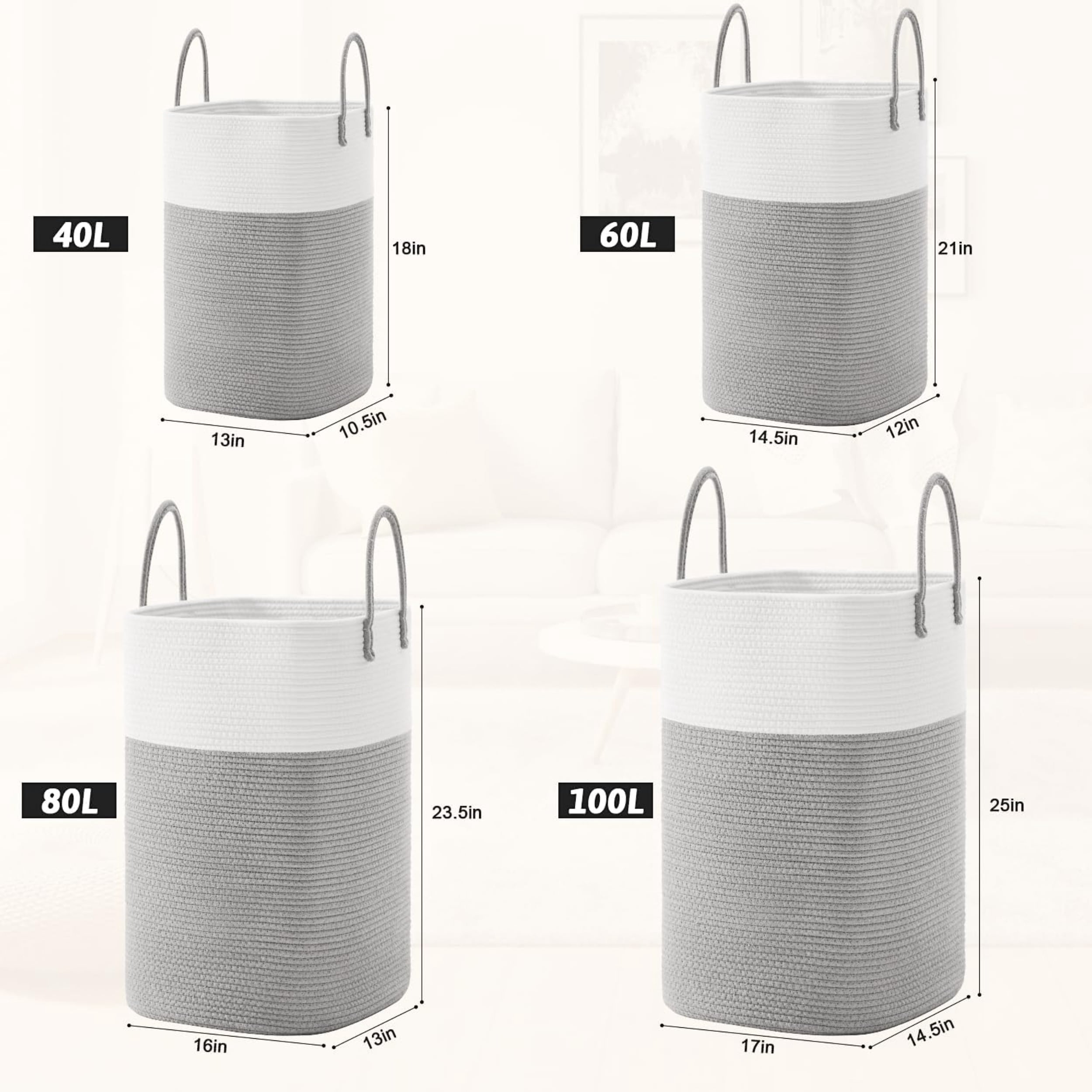 Laundry Basket, Woven Cotton Rope Laundry Hamper, Versatile Storage for Dirty Clothes, Baby Toys, and Blankets in Bathroom, Nursery, and Living Room