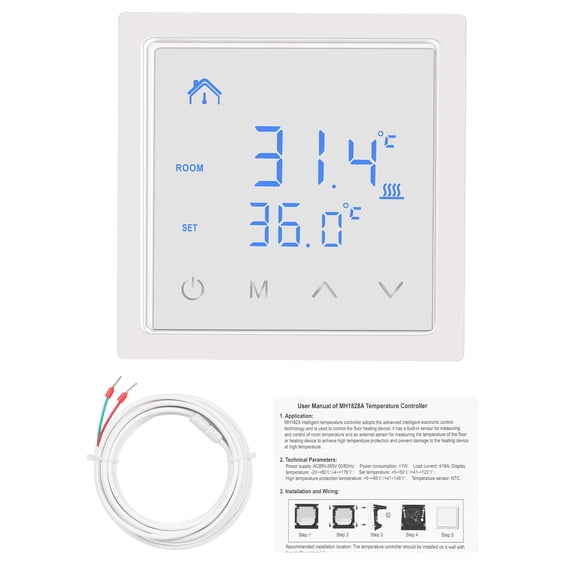 Thermostat, Écran à DEL de Température de Plancher 16A Écran 85-265v avec Température de Plancher à DEL avec Température avec DEL Dsfen Tuyya Twirltide Huiop
