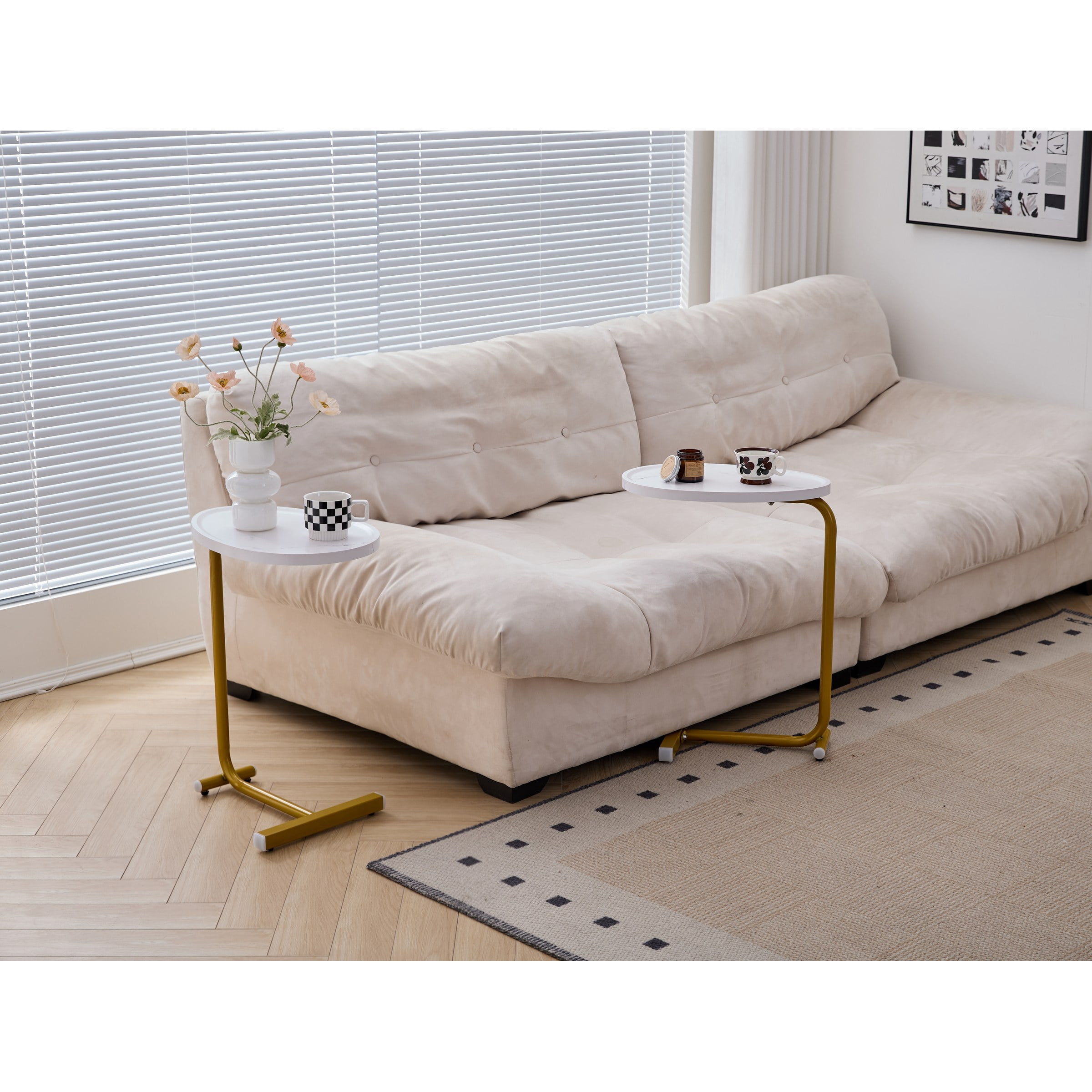 2-pieces White C-shaped Side Table, C Shaped End Table, Side Table for Couch and Bed, Small Side Table for Small Spaces