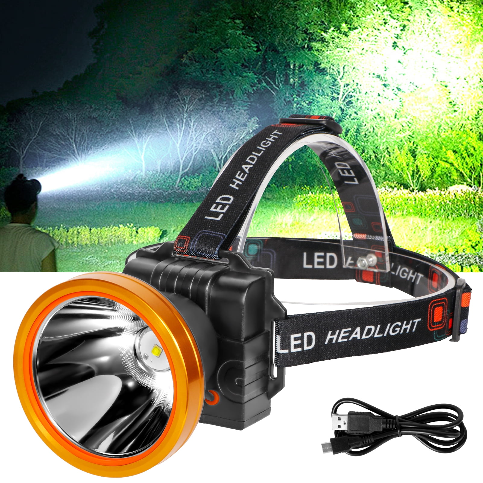Hunting Friends Ultra-Bright LED Headlamp,High Lumen Rechargeable and Waterproof Headlight with Adjustable Headband for Night Work and Outdoor Use
