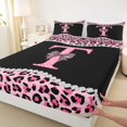 thumbnail image 4 of Manfei Leopard Print Bow Letter T Print Bed Sheets for Girls, Black Pink Initial Bows King Sheets, 4-Piece, 4 of 5