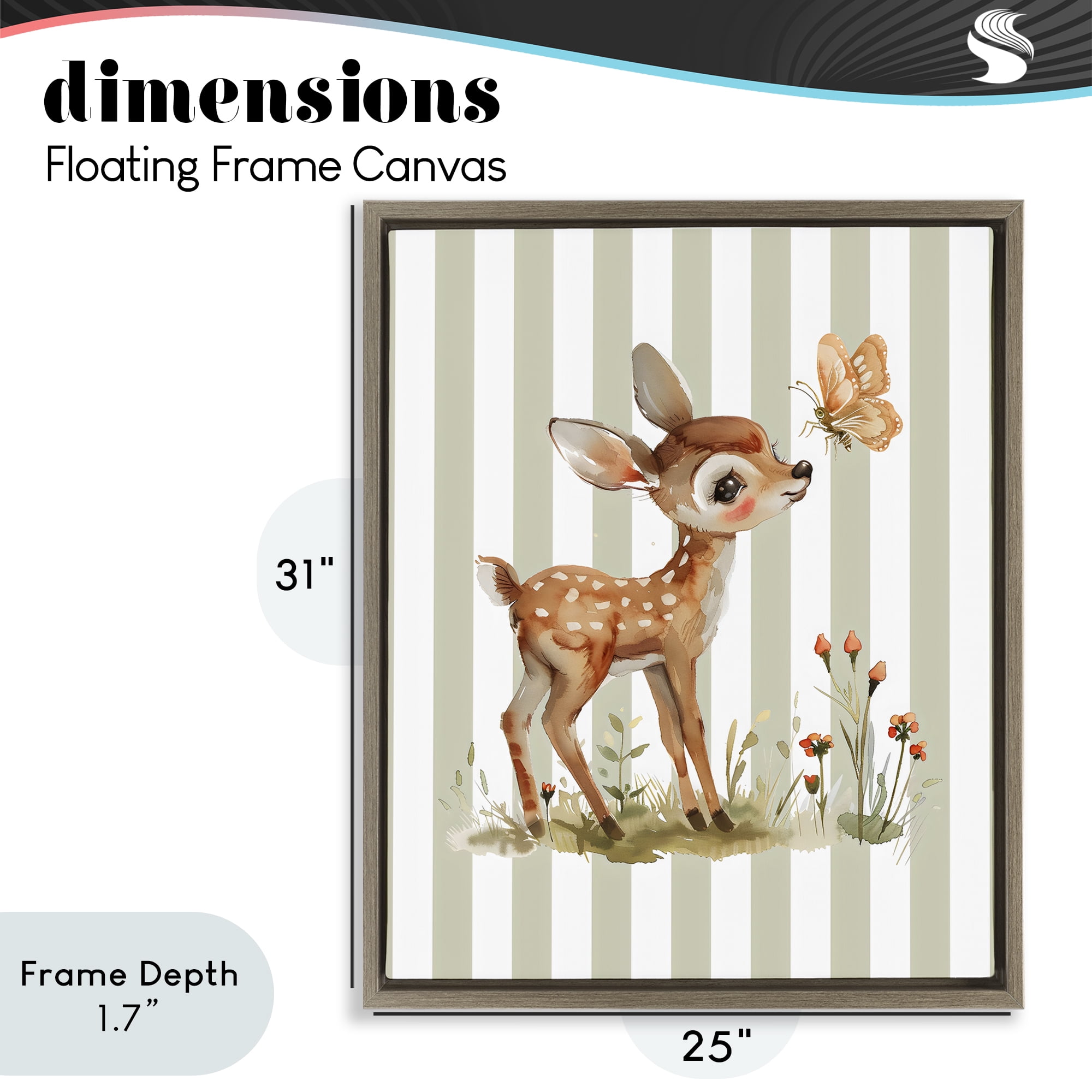 Stupell Industries Baby Deer with Butterfly Brown Framed Floater Canvas Wall Art, design by LSR Design Studio