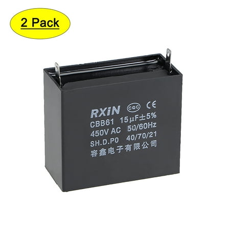

Uxcell 58x28x50mm 15uF 450V AC Single Insert CBB61 Ceiling Fan Run Capacitor 2 Pack