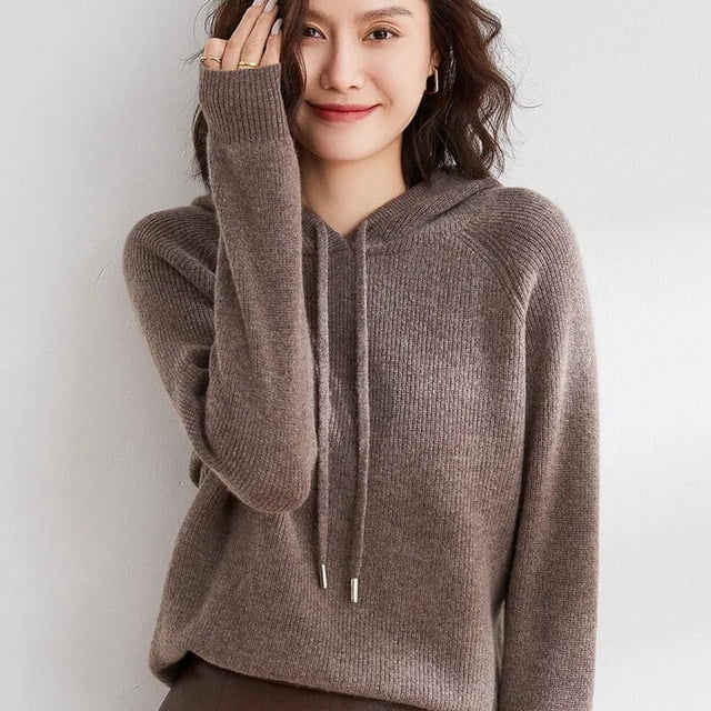 Chandail à Capuche Automne et Hiver pour Femmes Manches Longues Mode Chandail-Over Couleur Unie Décontracté Élégant