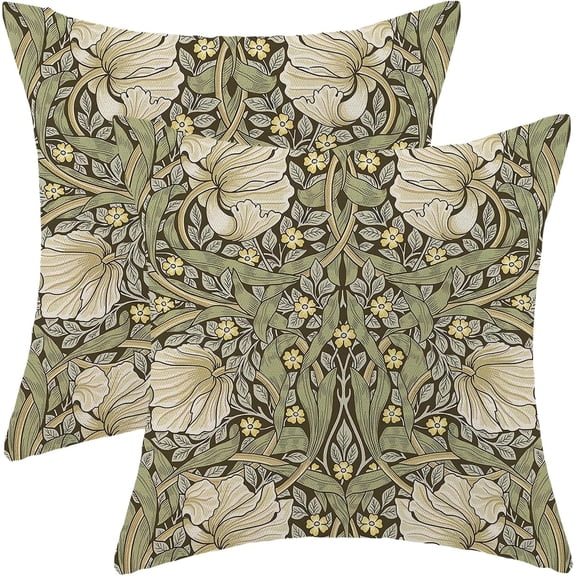William Morris Floral Pillow Covers 18x18 Inch Vintage Sage Green Floral Throw Pillow Covers Set of 2 Farmhouse Botanical Flower Pillowcases Outdoor Decor for Living Room Couch Sofa Linen Cushion