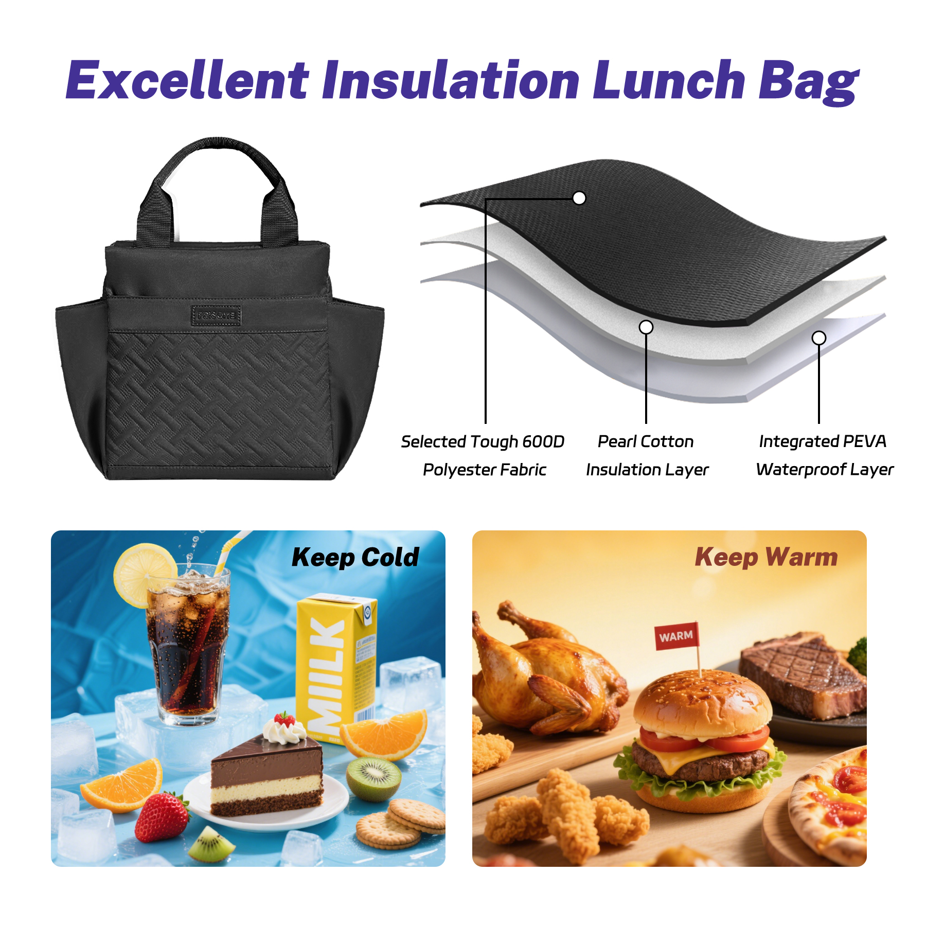 stillithou Lunch Bag Insulated Leakproof, Lunch Bag Women Lightweight Waterproof for Work Travel Beach Picnic, Medium(Normal), Black