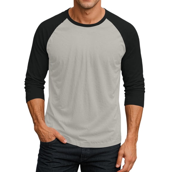 Men's 3/4 Sleeve Baseball Shirts | Crew Neck, Moisture Wicking, Athletic Tops, Workout, Casual Wear Gray S