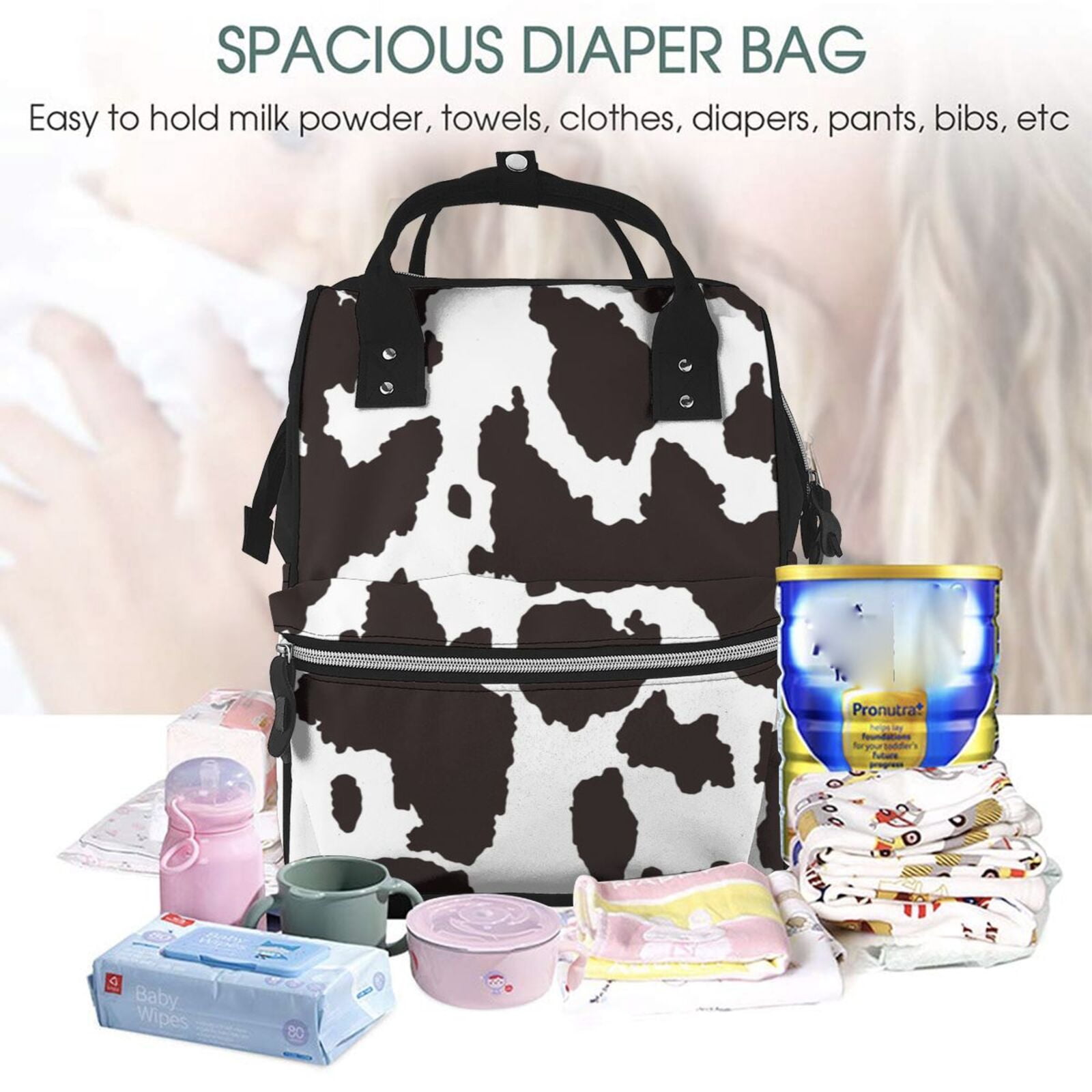 Ratiio Cow Skin 2 Mummy Backpack - Waterproof Twill Canvas, Large Capacity Diaper Bag with Multiple Pockets and Adjustable Straps