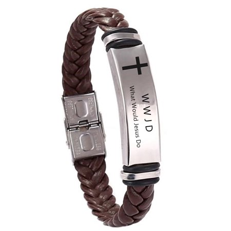 WWJD HWLF Cross Bracelets for Men Women,What Would Jesus Do He Would Love First Braided Leaher Bracelet Inspirational Reminder Religious Jewelry Gift for Him Her