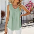 thumbnail image 5 of LYEAA Loose Tank Tops Women Plus Size Sleeveless Crew Neck Chiffon Pleated Summer Casual Tee Shirts Solid Flowy Beach Elegant Pullover Vest Breathable Soft Loungewear Going Out Clothes Green S, 5 of 9