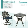 thumbnail image 6 of MEETWARM 3-Piece Outdoor Patio Dining Set, All-Weather Cast Aluminum Patio Conversation Set with 2 Cushions Swivel Rocker Chairs and 31" Round Table for Backyard Garden Deck, Umbrella Hole, Navy Blue, 6 of 7