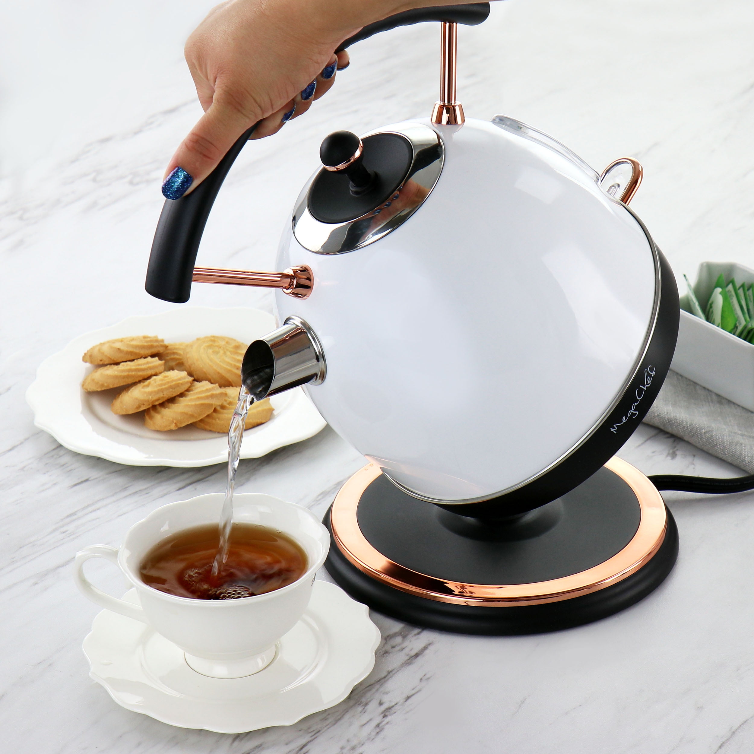 MegaChef 1.8 Liter Half Circle Electric Tea Kettle in White