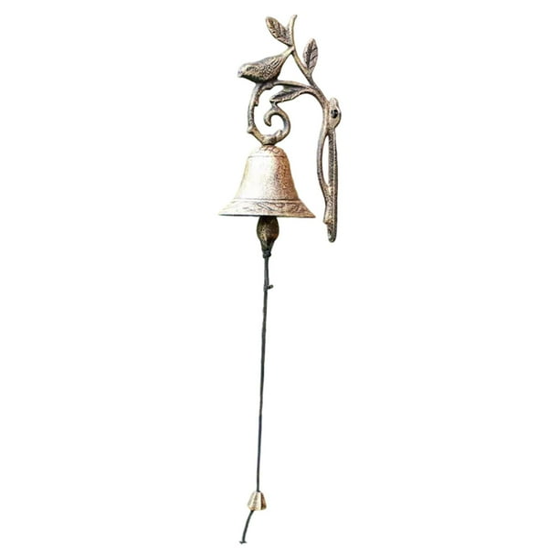 Timbre de fundido con forma de pájaro, timbre de cena, timbre de metal antiguo decorativo montado en la pared para decoración del