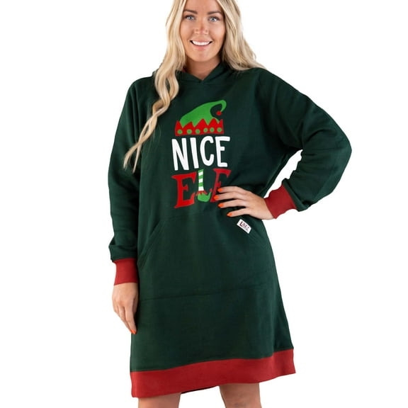 LazyOne Oversized Hoodie Sweatshirt, Comfortable Loungewear, Christmas (Nice Elf, L/XL)