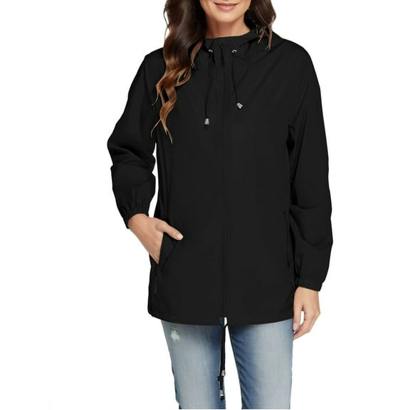 Winter Savings Clearance! Lindreshi Womens Fall Fashion 2023 Zip up Hoodie Women Women Solid Color Rain Jacket Outdoor Hooded Windproof Loose with Pocket Coat