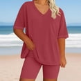 thumbnail image 3 of dazeni Women's Plus Size Pajamas Sets 2 Piece Lounge Set Summer Outfits Oversized Crewneck Tshirts Biker and Shorts Matching Clothing, 3 of 6
