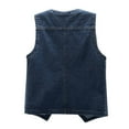 thumbnail image 6 of Women’s Denim Cropped Vests Button V-Neck Jean Vests Tops Sleeveless Jean Jacket Summer Western Waistcoat with Pockets Blue 3XL, 6 of 6
