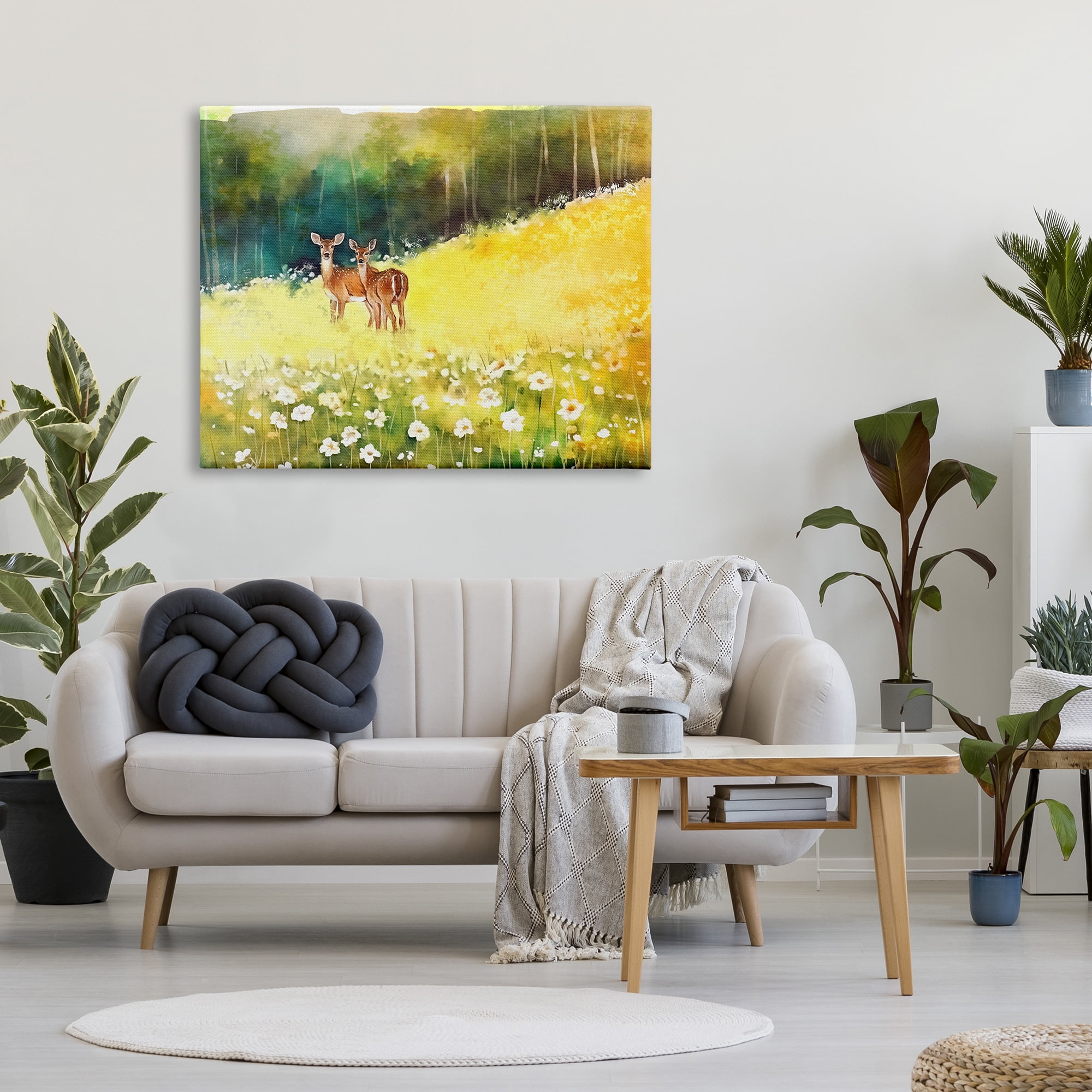 Stupell Industries Fawns in Meadow Watercolor Animals & Insects Painting Gallery Wrapped Canvas Art Print Wall Art, 48 x 36