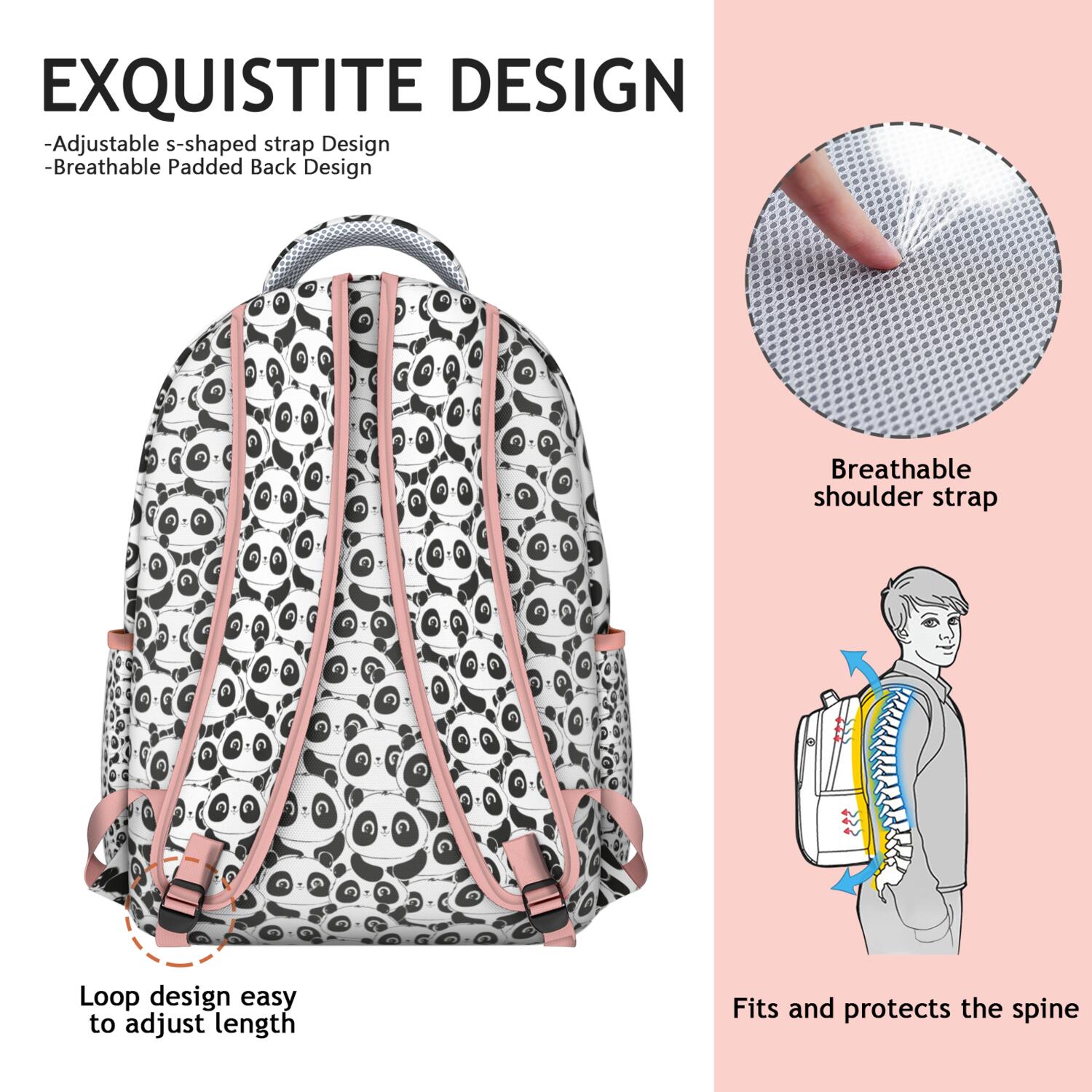 Panda Backpack with Secret Pocket - Discreet Hidden Compartment for Valuables, Cut-Resistant Fabric, Theft Proof Design Panda Themed Gift