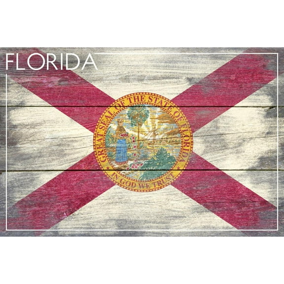Art.com Florida State Flag - Barnwood Painting Art Print by Lantern Press, 36" x 24"