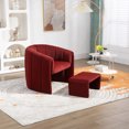 thumbnail image 3 of Mid Century Velvet Accent Chair with Ottoman, Upholstered Barrel Armchair and Stool, Club Tub Round Arms Chair for Living Room Waiting Room, Red, 3 of 9