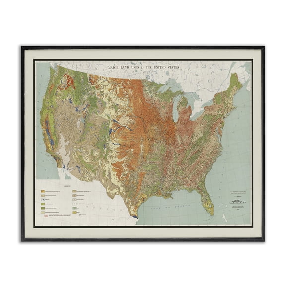 Stupell Industries Eclectic Vintage United States Map Major Land Uses 1950 Black Framed Giclee Art, 14 x 11, by Lil' Rue