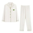 thumbnail image 4 of ZHENHONG Pajamas for Women, Casual Lapel Button Print Two Piece Long Sleeve Pajamas Pajamas Suit, Women's Sleepwear White, 4 of 4