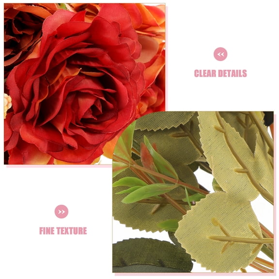 Vosarea 4Pcs Artificial Rose Bouquet Orange Vibrant Color Wedding Prop and Indoor Outdoor Decor