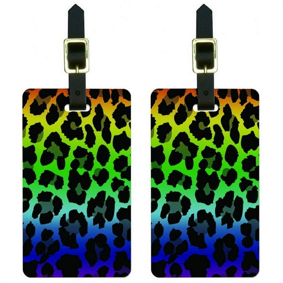 Leopard Spots Animal Print Rainbow Luggage Tags Suitcase Carry-On ID, Set of 2