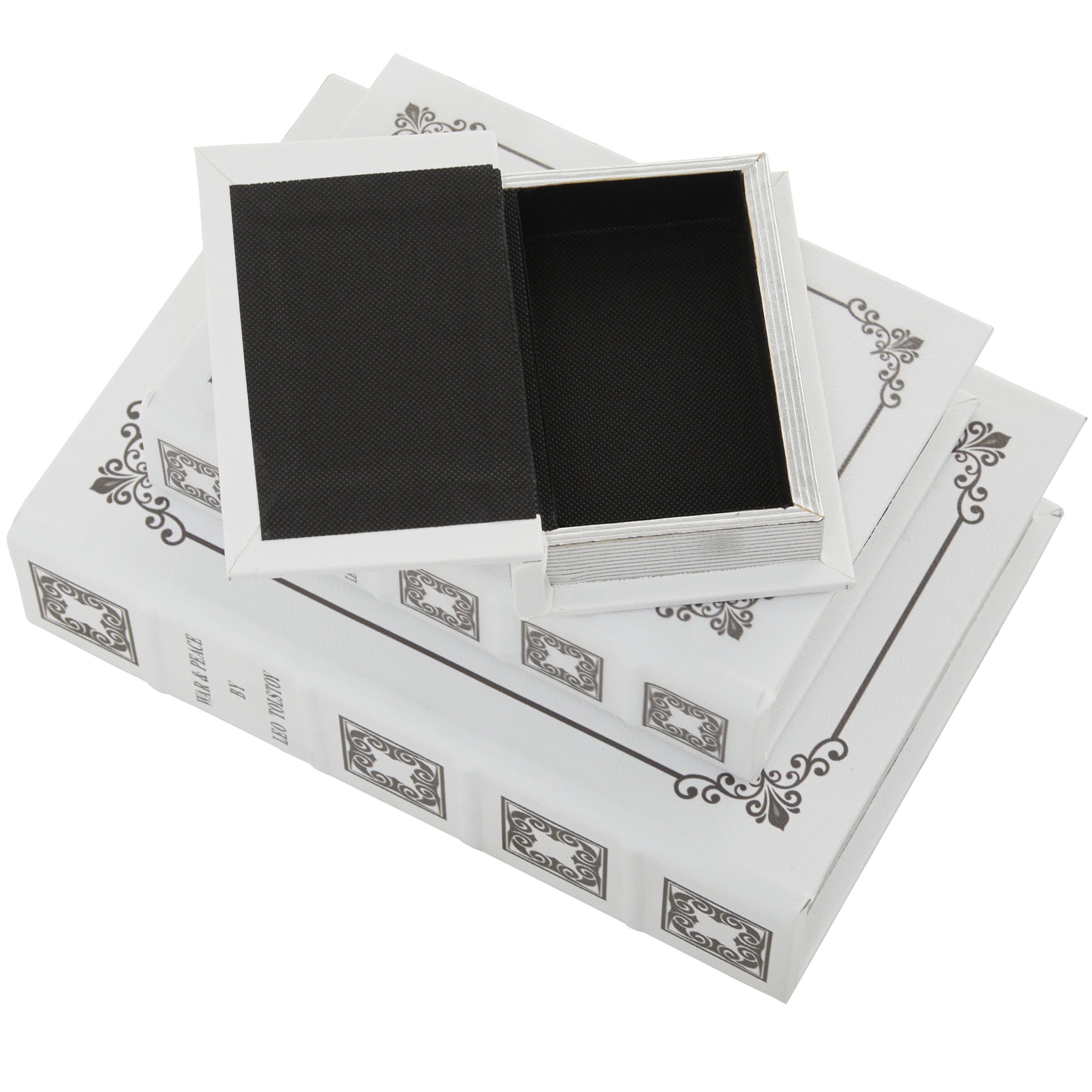 DecMode Faux Book Light Gray Faux Leather Decorative Box, 3 Count
