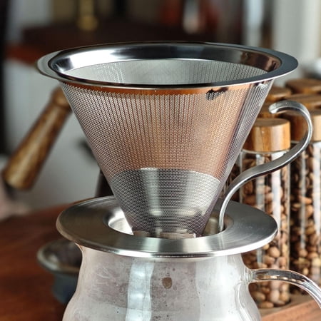 YAHHU Stainless Steel Paperless Pour-Over Coffee Dripper – 300-Mesh Ultra-Fine Filter, Portable & Reusable Cone for Travel