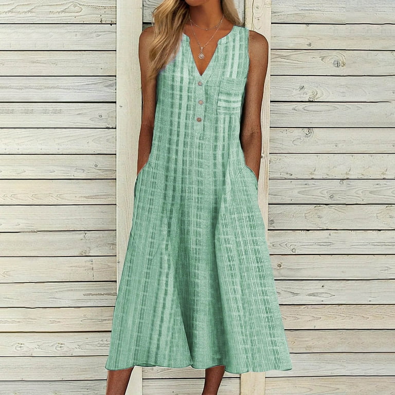 Jacenvly New Casual Dresses for Women Women's Summer Sleeveless Loose Maxi  Dress Casual Long Dresses with Pockets 2025 New Womens Dresses Summer -  Walmart.com