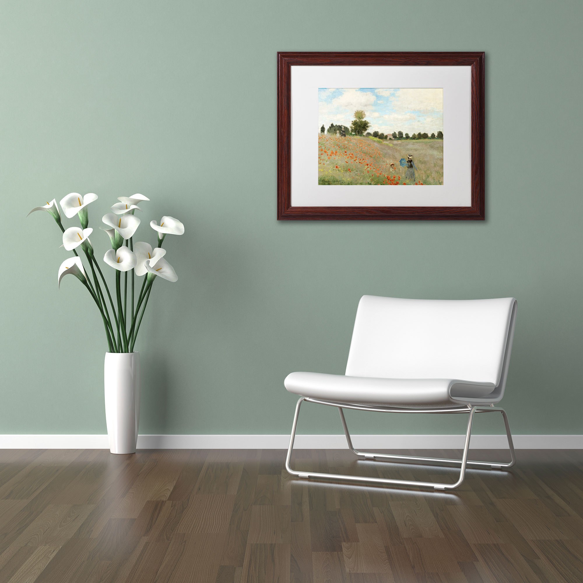 Trademark Fine Art "Wild Poppies Near Argenteuil" Canvas Art by Claude Monet, White Matte, Wood Frame